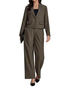 Maolijer Women's Two Pieces Suit Set Long Sleeve Cropped Blazer with Wide Leg Pants