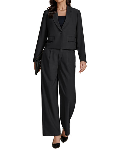 Maolijer Women's Two Pieces Suit Set Long Sleeve Cropped Blazer with Wide Leg Pants
