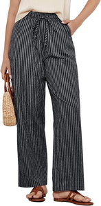 Maolijer  Women's Striped Pants High Rise Wide Leg Pants Elastic Waist Casual Pants