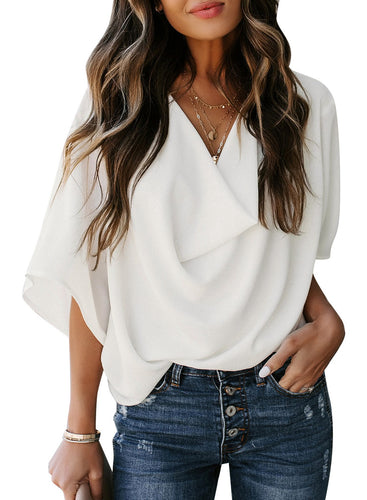 Maolijer Women's Draped Neck Blouses Dolman 3/4 Sleeve Loose Tops Shirt