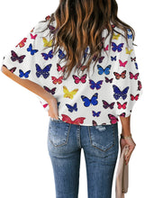 Load image into Gallery viewer, Maolijer Women&#39;s Draped Neck Blouses Dolman 3/4 Sleeve Loose Tops Shirt