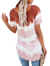Load image into Gallery viewer, Maolijer Womens Short Sleeve Tie Dye Henley Shirt Color Block Striped Tunic Tops