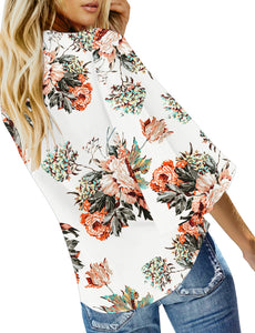 Maolijer Women's Casual Loose Shirt 3/4 Sleeve V Neck Loose Tie Front Blouses Top