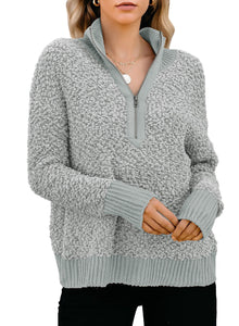 Maolijer Women's Casual Long Sleeves Zipper Fleece Pullover Sweater Fuzzy Sherpa Outwear Tunic Tops