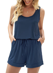 Maolijer Women's Casual Sleeveless Romper Elastic Waist Pockets Short Jumpsuit