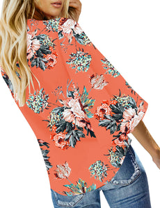 Maolijer Women's Casual Loose Shirt 3/4 Sleeve V Neck Loose Tie Front Blouses Top
