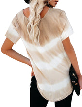 Load image into Gallery viewer, Maolijer Womens Short Sleeve Tie Dye Henley Shirt Color Block Striped Tunic Tops