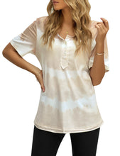 Load image into Gallery viewer, Maolijer Womens Short Sleeve Tie Dye Henley Shirt Color Block Striped Tunic Tops