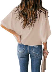 Maolijer Women's Draped Neck Blouses Dolman 3/4 Sleeve Loose Tops Shirt