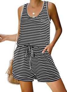 Maolijer Women's Casual Sleeveless Romper Elastic Waist Pockets Short Jumpsuit