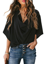 Load image into Gallery viewer, Maolijer Women&#39;s Draped Neck Blouses Dolman 3/4 Sleeve Loose Tops Shirt