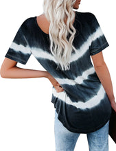 Load image into Gallery viewer, Maolijer Womens Short Sleeve Tie Dye Henley Shirt Color Block Striped Tunic Tops