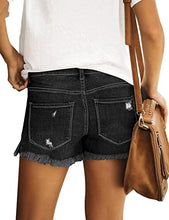 Load image into Gallery viewer, Maolijer Women&#39;s Mid Waisted Stretch Shorts Folded Hem Frayed Distressed Jean Denim Shorts