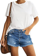 Load image into Gallery viewer, Maolijer Women&#39;s Mid Waisted Stretch Shorts Folded Hem Frayed Distressed Jean Denim Shorts