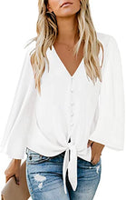 Load image into Gallery viewer, Maolijer Women&#39;s Casual Loose Shirt 3/4 Sleeve V Neck Loose Tie Front Blouses Top