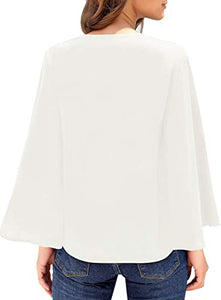 Maolijer Women's Casual Loose Shirt 3/4 Sleeve V Neck Loose Tie Front Blouses Top
