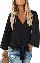 Load image into Gallery viewer, Maolijer Women&#39;s Casual Loose Shirt 3/4 Sleeve V Neck Loose Tie Front Blouses Top