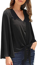 Load image into Gallery viewer, Maolijer Women&#39;s Casual Loose Shirt 3/4 Sleeve V Neck Loose Tie Front Blouses Top