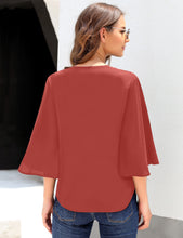 Load image into Gallery viewer, Maolijer Women&#39;s Casual Loose Shirt 3/4 Sleeve V Neck Loose Tie Front Blouses Top