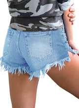 Load image into Gallery viewer, Maolijer Women&#39;s Mid Waisted Stretch Shorts Folded Hem Frayed Distressed Jean Denim Shorts