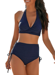 Maolijer Women's Halter Bikini Set High Waisted Side Tie Two Pieces Swimsuit