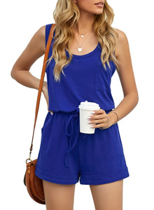 Maolijer Women's Casual Sleeveless Romper Elastic Waist Pockets Short Jumpsuit