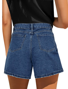 Maolijer Women's Mid Waisted Stretch Shorts Folded Hem Frayed Distressed Jean Denim Shorts