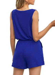 Maolijer Women's Casual Sleeveless Romper Elastic Waist Pockets Short Jumpsuit