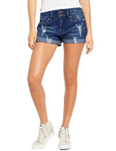 Load image into Gallery viewer, Maolijer Women&#39;s Mid Waisted Stretch Shorts Folded Hem Frayed Distressed Jean Denim Shorts
