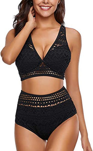 Maolijer Women's Halter Bikini Set High Waisted Side Tie Two Pieces Swimsuit