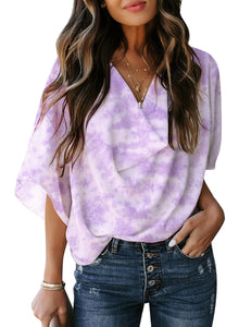 Maolijer Women's Draped Neck Blouses Dolman 3/4 Sleeve Loose Tops Shirt