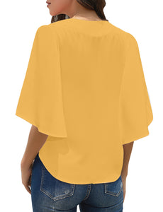 Maolijer Women's Casual Loose Shirt 3/4 Sleeve V Neck Loose Tie Front Blouses Top