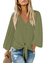 Load image into Gallery viewer, Maolijer Women&#39;s Casual Loose Shirt 3/4 Sleeve V Neck Loose Tie Front Blouses Top