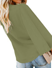 Load image into Gallery viewer, Maolijer Women&#39;s Casual Loose Shirt 3/4 Sleeve V Neck Loose Tie Front Blouses Top