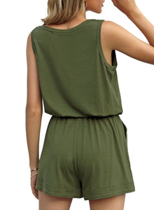 Maolijer Women's Casual Sleeveless Romper Elastic Waist Pockets Short Jumpsuit