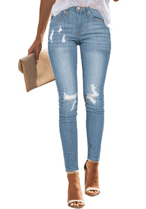 Maolijer Women's Mid Rise Ripped Distressed Denim Jeans Stretch Skinny Jeans with Hole