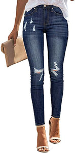 Maolijer Women's Mid Rise Ripped Distressed Denim Jeans Stretch Skinny Jeans with Hole