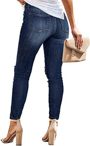 Maolijer Women's Mid Rise Ripped Distressed Denim Jeans Stretch Skinny Jeans with Hole