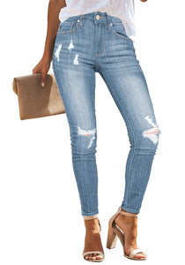Maolijer Women's Mid Rise Ripped Distressed Denim Jeans Stretch Skinny Jeans with Hole