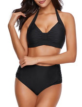 Load image into Gallery viewer, Maolijer Women&#39;s Halter Bikini Set High Waisted Side Tie Two Pieces Swimsuit