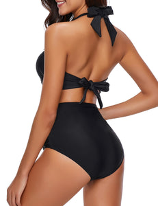 Maolijer Women's Halter Bikini Set High Waisted Side Tie Two Pieces Swimsuit