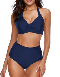 Maolijer Women's Halter Bikini Set High Waisted Side Tie Two Pieces Swimsuit