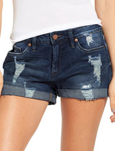 Load image into Gallery viewer, Maolijer Women&#39;s Mid Waisted Stretch Shorts Folded Hem Frayed Distressed Jean Denim Shorts