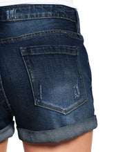 Load image into Gallery viewer, Maolijer Women&#39;s Mid Waisted Stretch Shorts Folded Hem Frayed Distressed Jean Denim Shorts