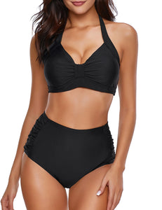Maolijer Women's Halter Bikini Set High Waisted Side Tie Two Pieces Swimsuit