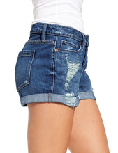 Load image into Gallery viewer, Maolijer Women&#39;s Mid Waisted Stretch Shorts Folded Hem Frayed Distressed Jean Denim Shorts